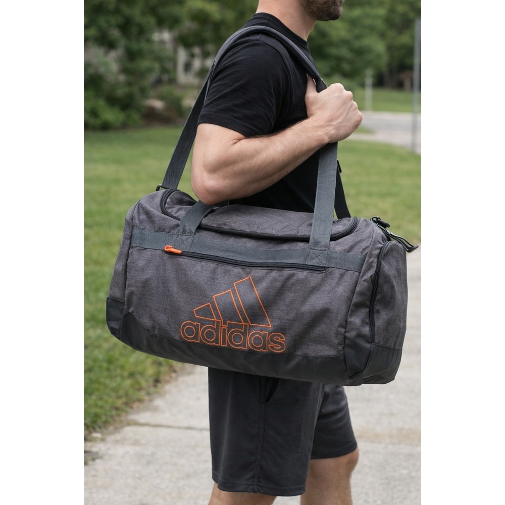 Adidas Gym Duffel Bag Gray Orange Sports Travel Workout Gear Medium Size.